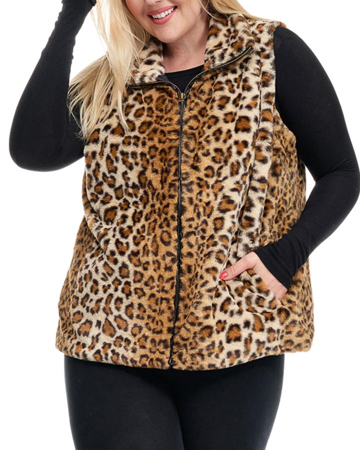 Plus Size Leopard Faux-fur Vest