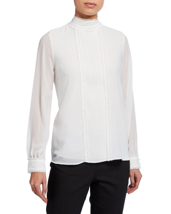 Pleated High-neck Blouse