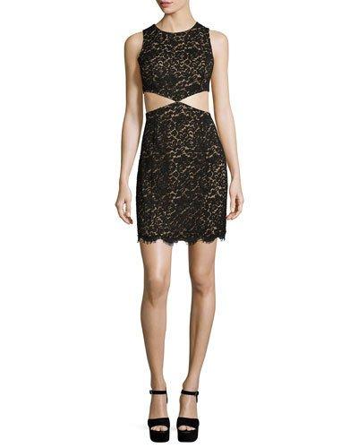 Lace Mini Dress W/cutouts, Black