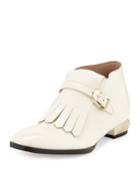 Valentino Rockstud-heel Patent Fringe Loafer, Light Ivory, Women's,
