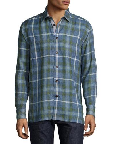 Plaid-print Linen