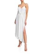 V-neck Spaghetti-strap Asymmetric Dress W/ Tie-front