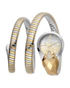 26mm Glam Time Glitter Snake Watch With Coil Bracelet, Gold/silver