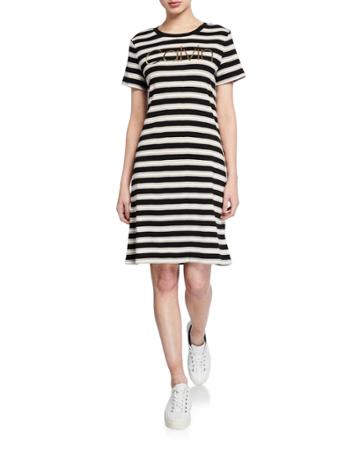 Striped Short-sleeve Logo T-shirt Dress