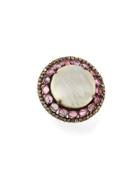 Round Mother-of-pearl, Tourmaline & Diamond Cocktail Ring,