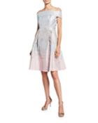 Off-the-shoulder Watercolor Fit-&-flare Dress