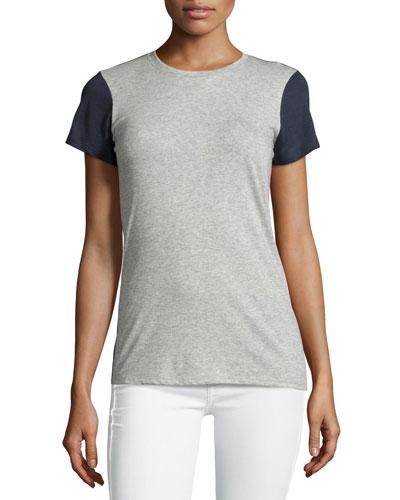 Colorblock Crewneck Tee, Heather Gray/coastal