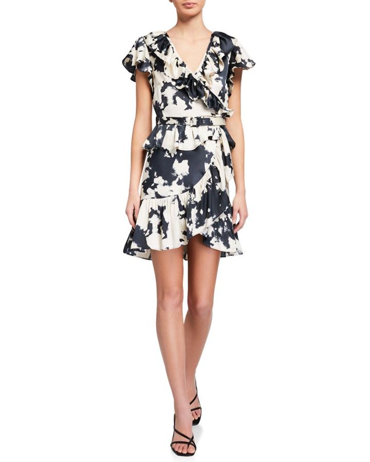 Tie-dye Ruffle Faux-wrap Dress