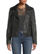 Embellished-sleeve Leather