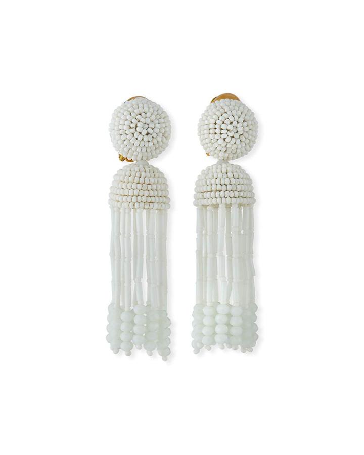 Short Clip-on Beaded Tassel Earrings