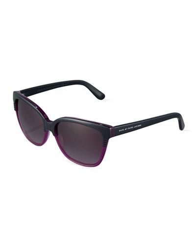 Two-tone Square Acetate Sunglasses, Opal Blue/violet