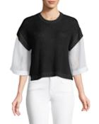 Organza-sleeve Linen-blend Blouse