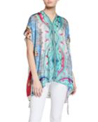 Leon Printed Tassel Poncho