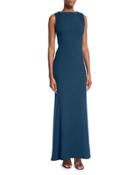 Trapunto-stitch Sleeveless Gown, Teal