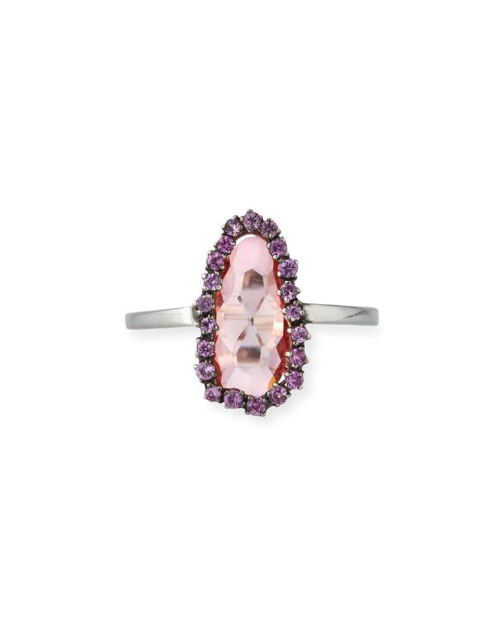 14k White Gold Salmon Topaz Pear & Sapphire Starburst Ring,
