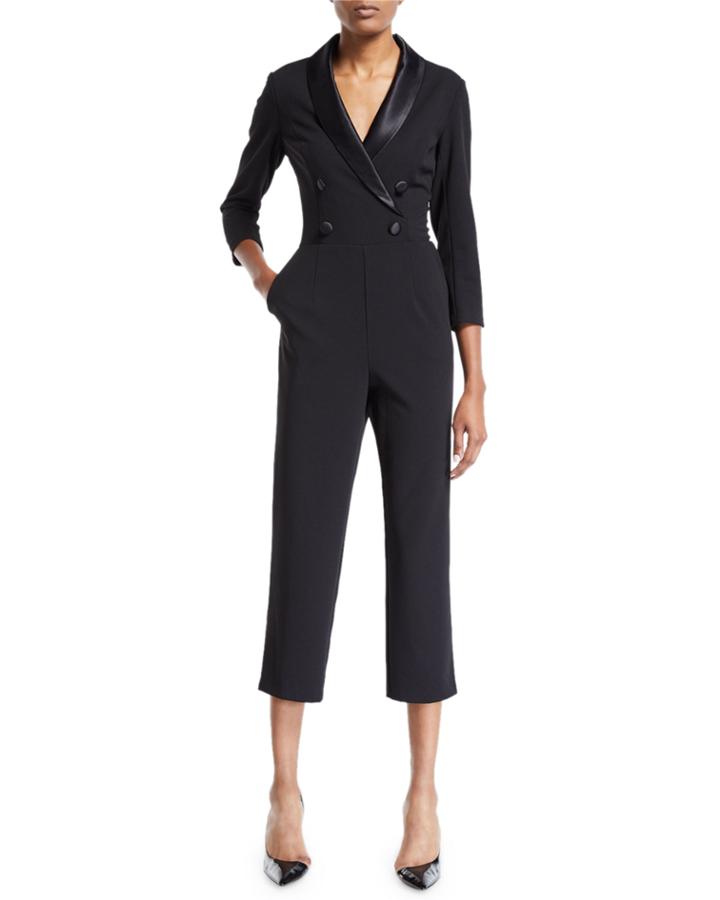 3/4-sleeve Cropped Tuxedo Jumpsuit