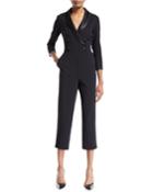 3/4-sleeve Cropped Tuxedo Jumpsuit