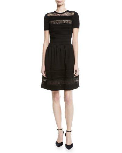 Lace-trim Short-sleeve Knit Fit & Flare Dress