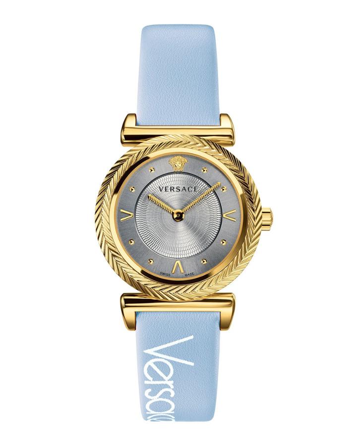 35mm V-motif Watch With Leather Strap,