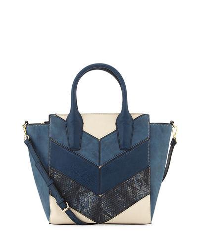 Patch Printed Satchel Bag, Black