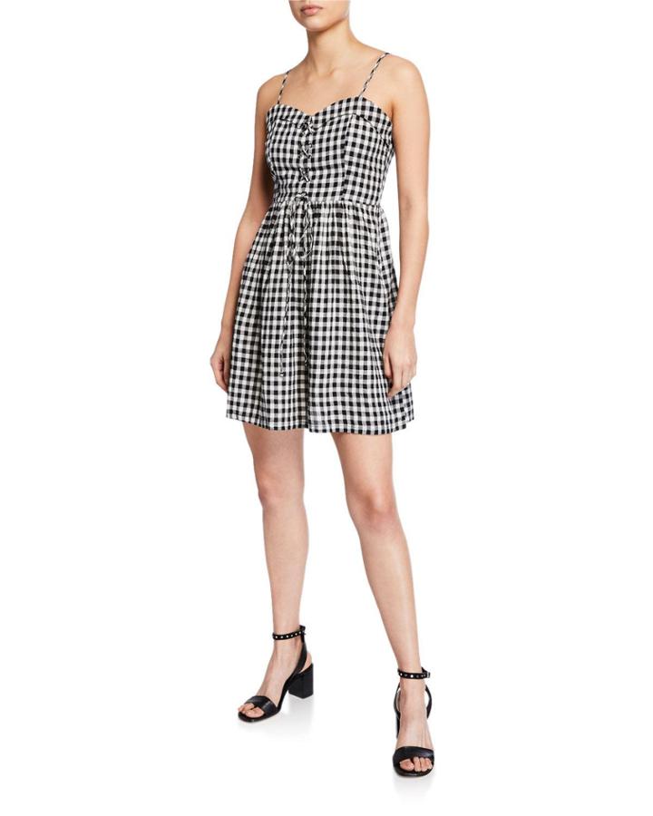 Lace-up Sweetheart Gingham Dress