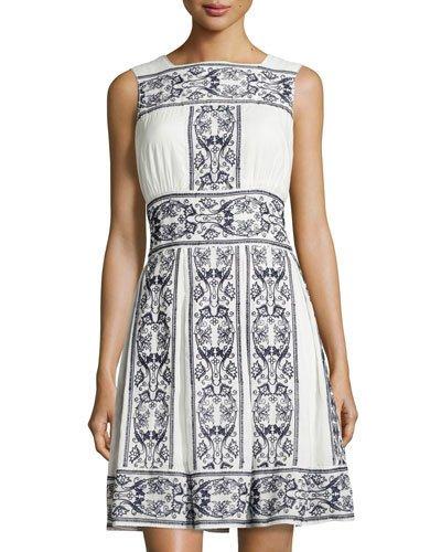 Cotton Embroidered Dress, Dark Navy/off White