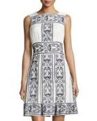 Cotton Embroidered Dress, Dark Navy/off White
