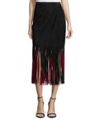 Signature Fringe Skirt, Black/red