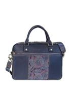 Vatican Paisley Leather Briefcase, Navy