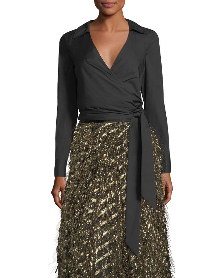 Lia Cotton-stretch Poplin Wrap Top