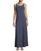 Sleeveless Striped Maxi Dress, Blue/white
