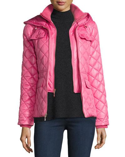 Packable Quilted Short Coat W/ Bow Detail
