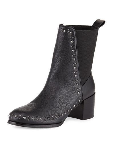 Bennet Studded Leather Bootie, Black