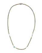 Long Pyrite, Sea Glass & Bone Beaded Necklace