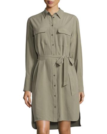 Equipment Delany Long-sleeve Shirtdress, Dusty Olive, Women's, Size: