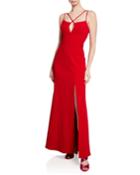 Keyhole-front Side-slit A-line Gown