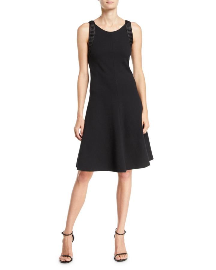 Sleeveless Fit & Flare Dress W/ Pleated-satin Trim