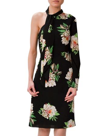 One-sleeve Floral-print Cocktail Dress