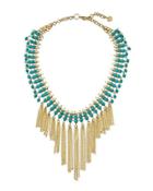 Beaded Statement Fringed Choker Necklace, Turquoise