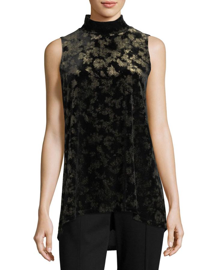 Murray Sleeveless Mock-neck Crushed Velvet Top