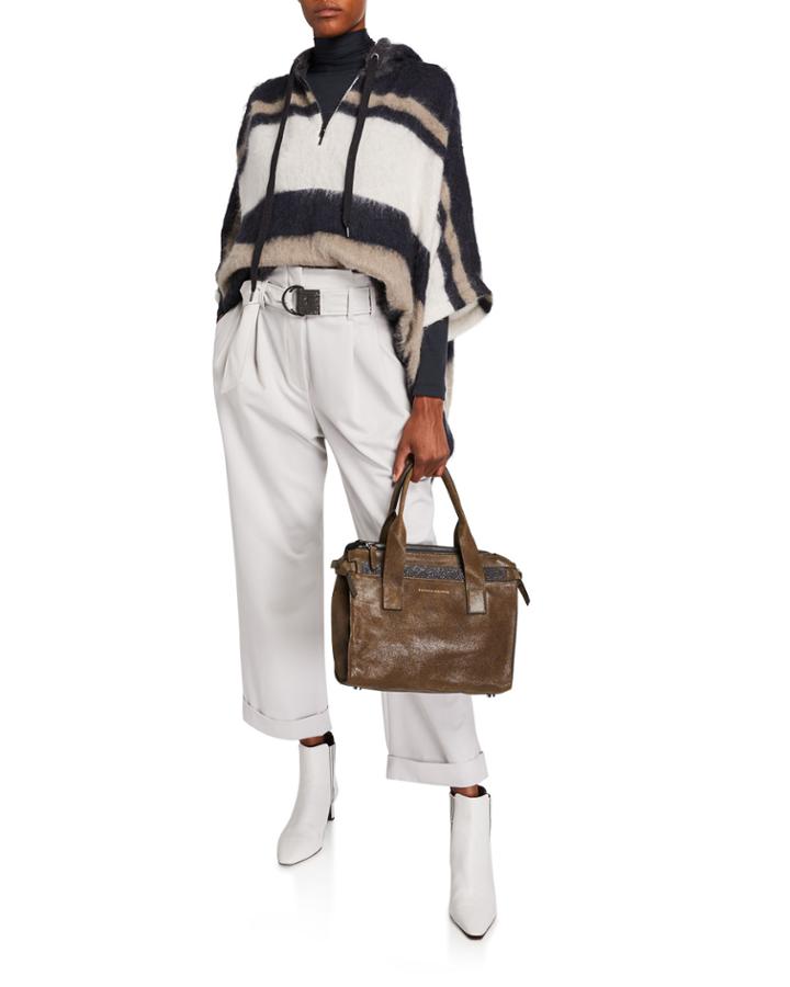 Mohair Alpaca Striped Half-zip Poncho