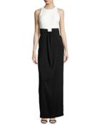 Sleeveless Two-tone Column Gown, Black/light Ivory