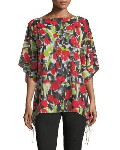 Bold Poppies-print Georgette Poncho