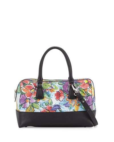 Mesi 2 Floral Leather Satchel Bag, Black