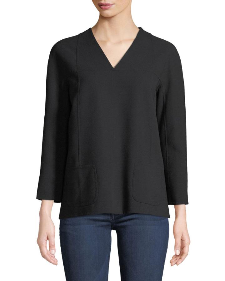 V-neck Patch-pocket Blouse