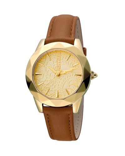 35mm Rock Sangallo Leather Watch, Yellow Golden
