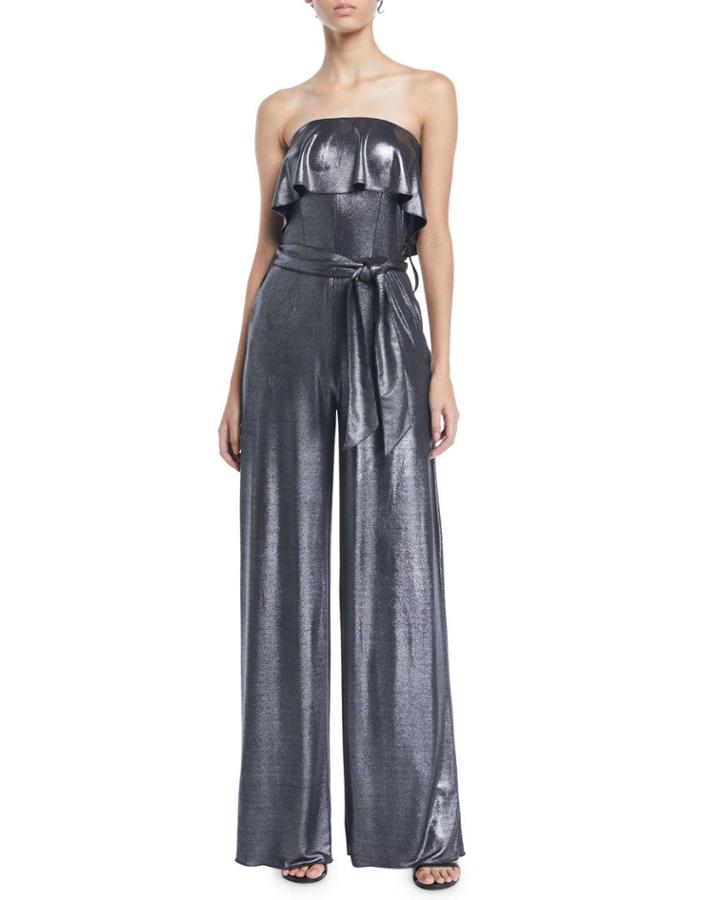 Julie Ruffle Strapless Wide-leg Metallic-jersey Jumpsuit