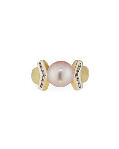 14k 9mm Pink Pearl & Diamond Ring,