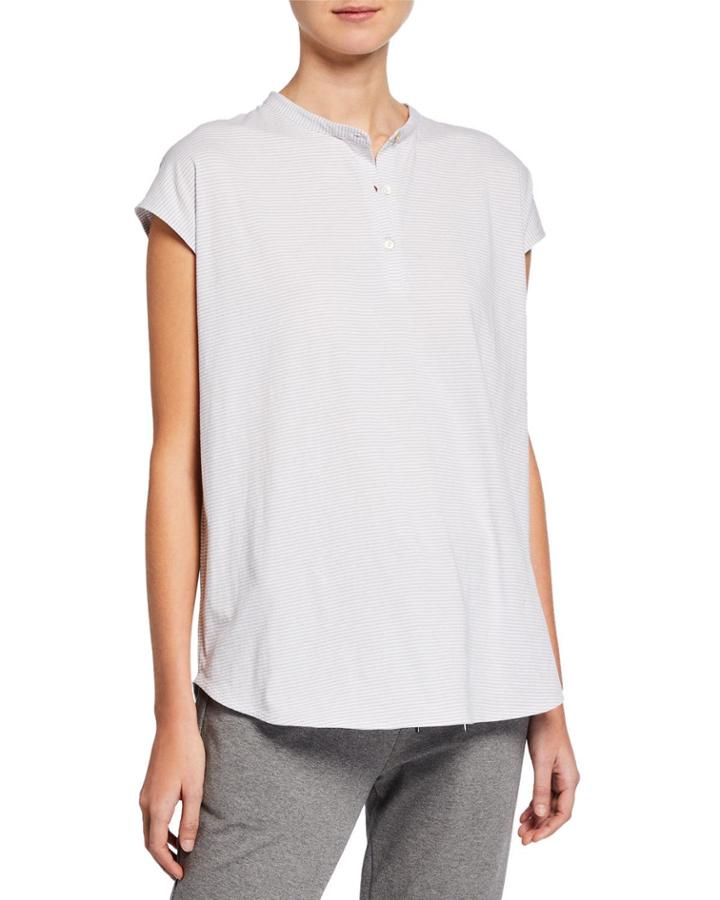 Ministripe Mandarin-collar Tunic Tee