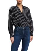Striped Crepe Surplice-neck Bodysuit